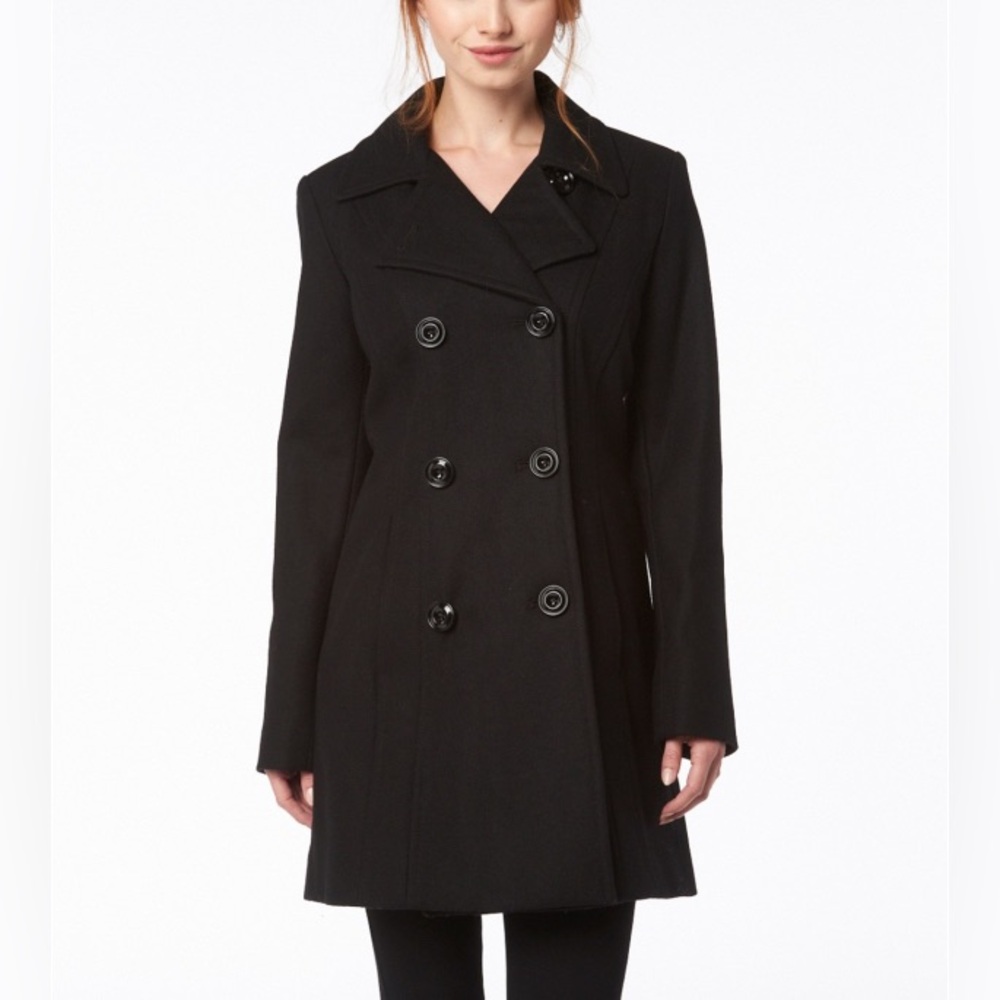 Anne Klein Wool Blend Pea Coat Black Double Breasted Medium - Picture 10 of 10
